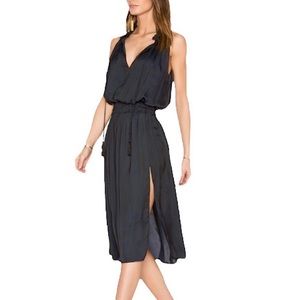 Anthropologie Dolce Vita Jonah Ruffle Split V-Neck Tassel Side Slit Midi Dress M
